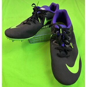 Nike Zoom Rival S Sprint Black/Green Lace Up Spikes Logo Size 10.5